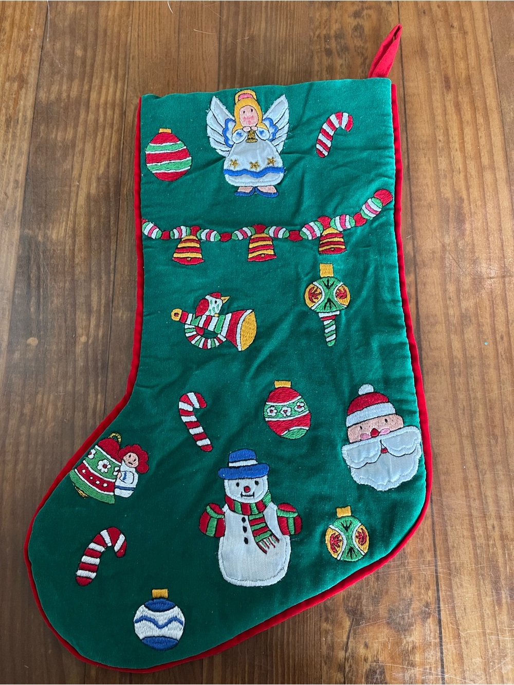 Vintage Christmas Stocking with Festive Embroidery velour holiday home decor
